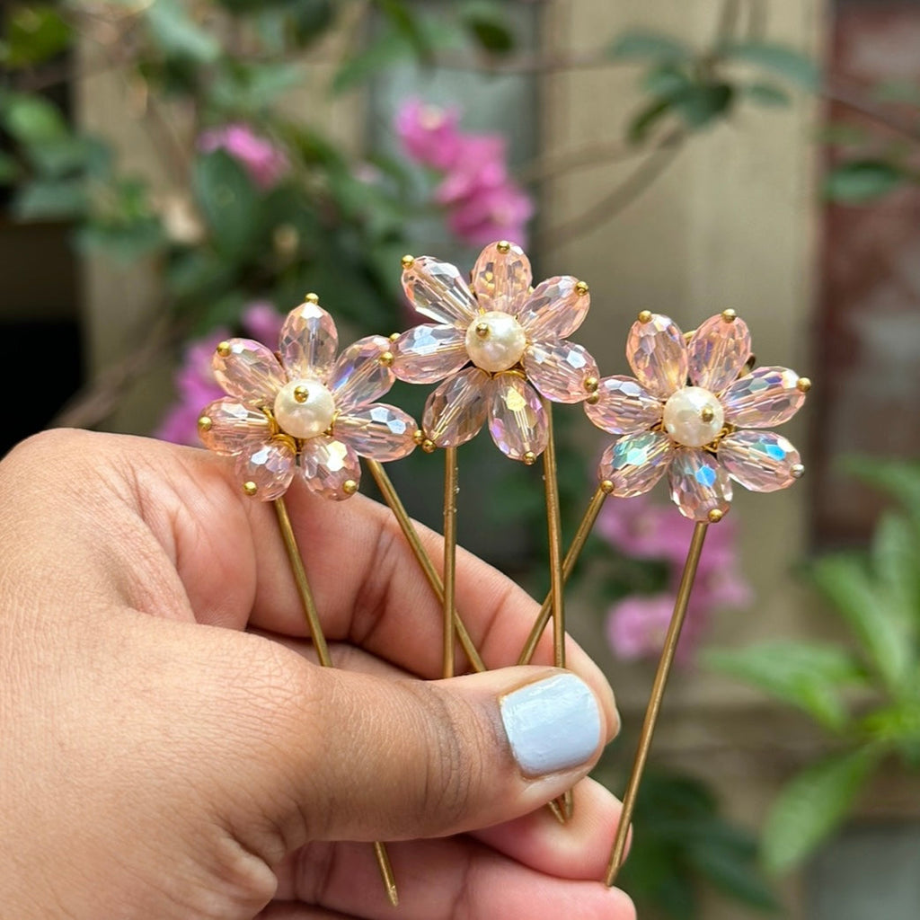 Crystal Flower Pins - Set of 3