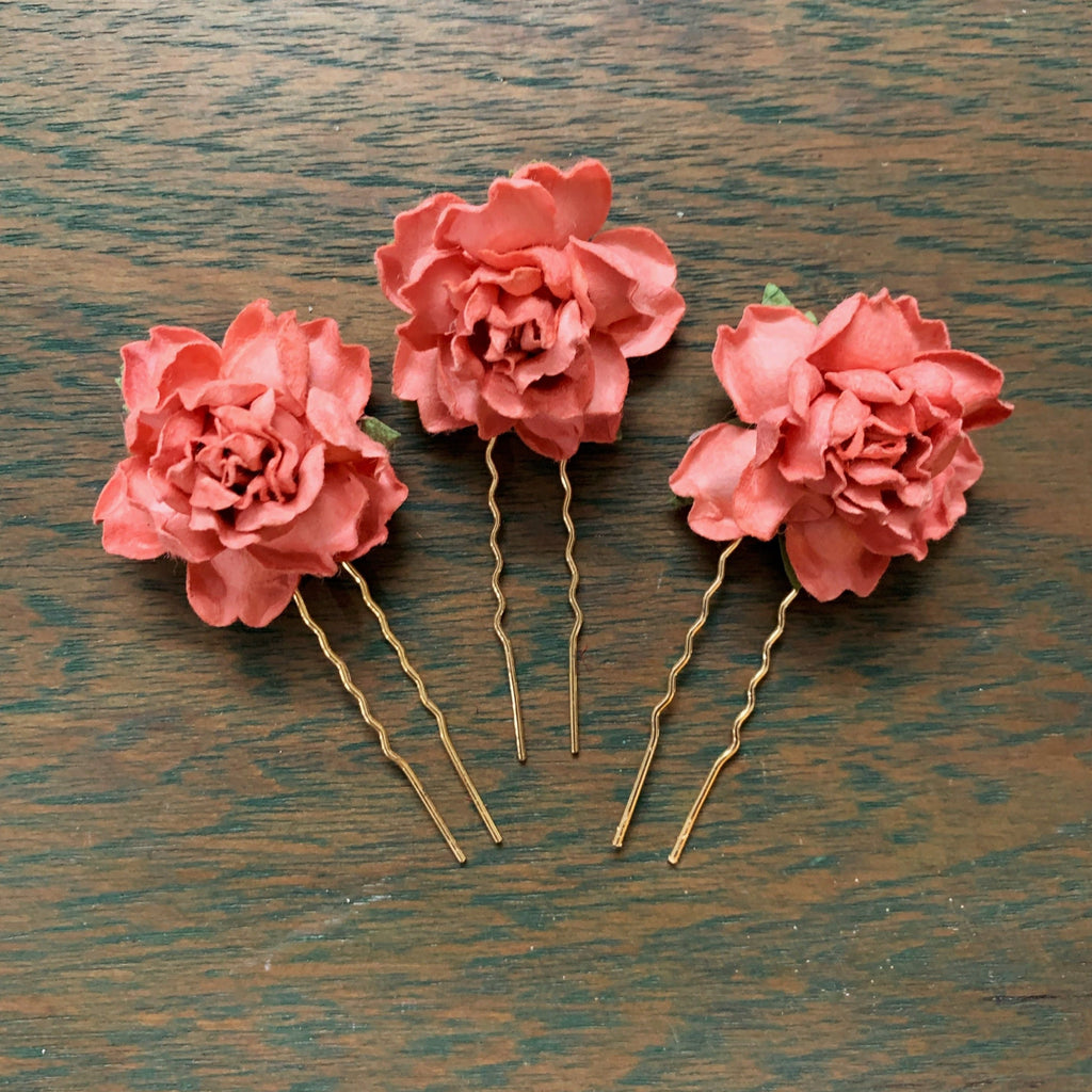 Dusty Rose Floral Pins - Set of 3